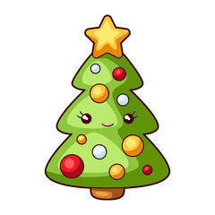 Illustration of fir tree. Sweet Merry Christmas item. Cute symbol in cartoon style.