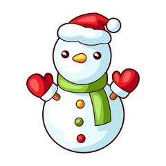 Illustration of snowman. Sweet Merry Christmas item. Cute symbol in cartoon style.