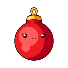 Illustration of decoration ball. Sweet Merry Christmas item. Cute symbol in cartoon style.
