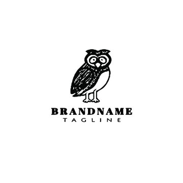 owl cute logo icon design template black vector illustration