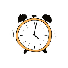 Hand drawn alarm clock isolated on white background. Vector