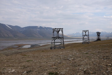 Mining equipment in the valley of norwegian svalbard