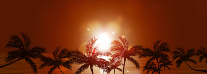 Fototapeta na wymiar tropical palms beach sunset