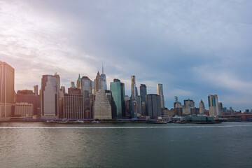 Beautiful America of aerial view on New York City Manhattan skyline panorama with skyscrapers over...