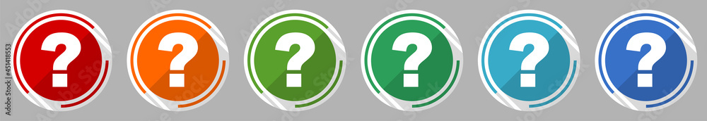 Poster Question mark icon set, vector illustration in 6 colors options for webdesign and mobile applications, flat design symbol