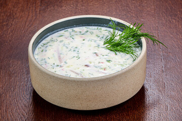 Russian traditional cold soup Okroshka