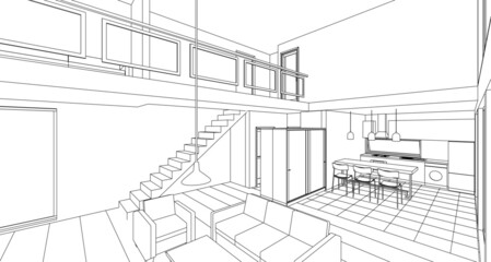 house interior kitchen living room 3d illustration © Svjatoslav