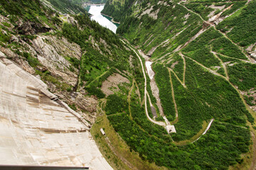 View down from the Kölnbreinsperre dam. Carinthia. Austria. Fisheye photo 