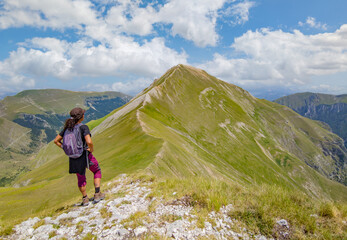 Fototapeta premium Monte Priora in Montefortino (Italy) - The landscape summit of Mount Priora, in Marche region province of Fermo. One of highest peaks in Apennines with 2332 meters, Monti Sibillini mountain park