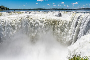 Iguazu falls, waterfall in Argentina with a lot of water