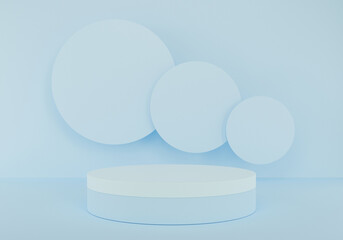 Mock up stand podium for product presentation and show, blue background, minimal circle shape 3d rendering illustration