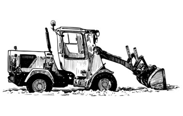 Hand drawing of a small city snow removal tractor with bucket