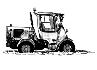 Naklejka premium Hand drawing of small farm tractor for agricultural work