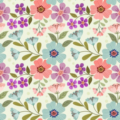 Abstract flowers design on yellow color background seamless pattern.