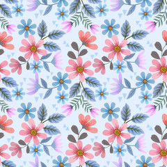 Colorful hand draw flowers design seamless pattern for fabric textile wallpaper wrap paper.