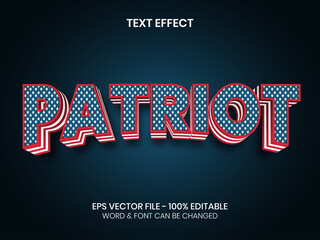 Editable text font effect vector. Patriot text effect america flag theme.