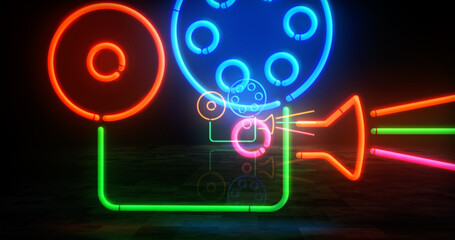 Cinema neon light 3d illustration