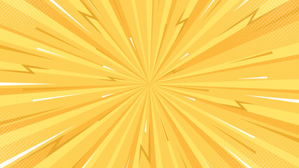 Yellow comics style background. Zoom rays focus lines background.