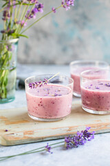 smoothie with blueberries and lavender at summertime