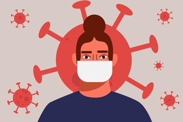 Man wearing a mask, coronavirus, pandemic, outbreak, Covid-19. Colored flat cartoon vector illustration