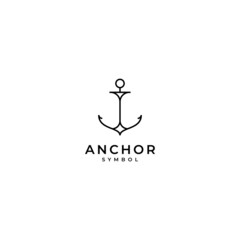 Simple Mono Line Art Anchor Boat Ship Nautical logo design vector