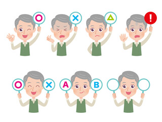 高齢者女性　答え　イラストセット