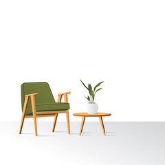 illustration for minimalism, it looks like a chair and a small table with a flower pot on it