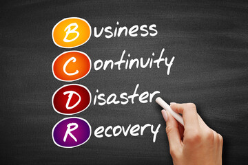 BCDR - Business Continuity Disaster Recovery acronym, business concept on blackboard
