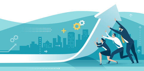 Cooperation Teamwork Concept - Growth. Business vector illustration. 