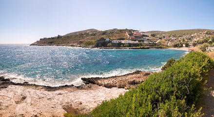 Panorama with sea view on Daskalio gulf in Keratea in Athens in Greece