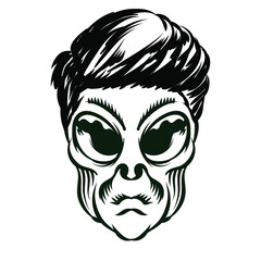 Illustration of Alien head with hair for logo badge design vector element