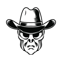 Illustration of Alien head with cowboy hat for logo badge design vector element