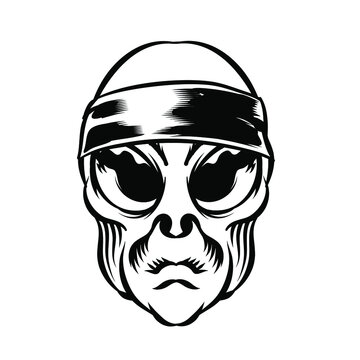 Illustration of Alien head with head bandana for logo badge design vector element