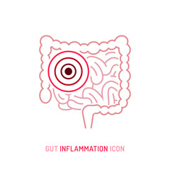 Gut inflammation, pain, angriness sign. Editable vector illustration in modern outline style