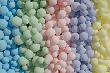  large number of festive pastel balloons in different colors