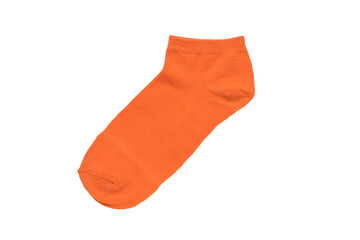 Bright orange sock isolated on a white background. Flat lay.