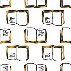 Vector pattern from an open book. a seamless pattern made of a doodle-style notebook opened in the middle with white pages and a brown cover geometrically on a white background for a design template