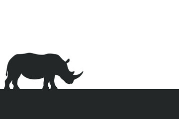 Rhino graphic icon. Rhinoceros sign with line of ground on white background. Wildlife line symbol. Vector illustration