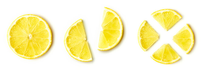 Lemon slices isolated on white, from above