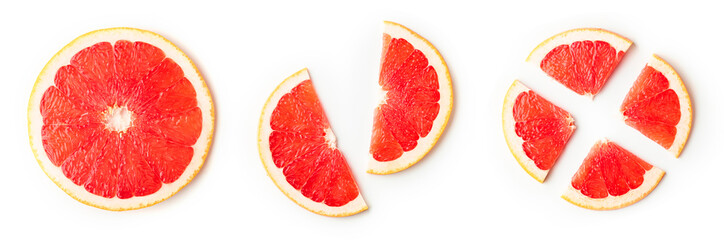 Grapefruit slices isolated on white, from above