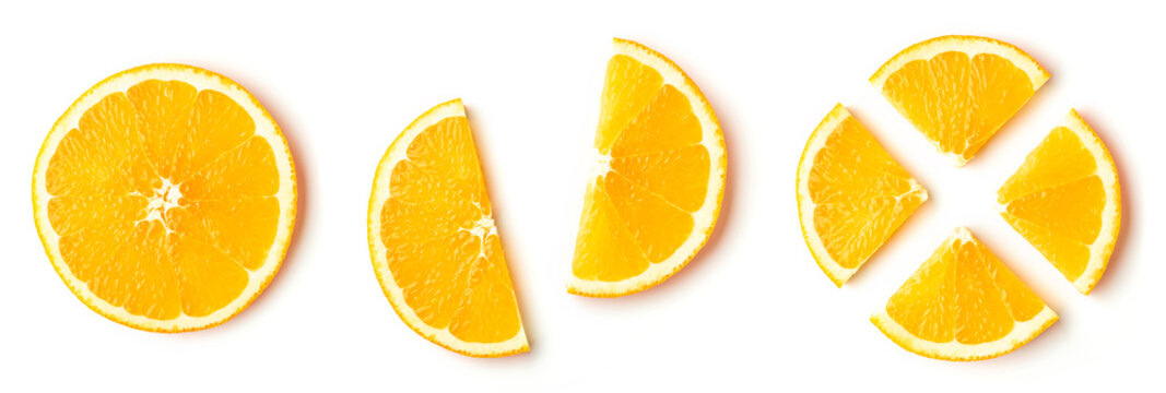 Orange slices isolated on white, from above