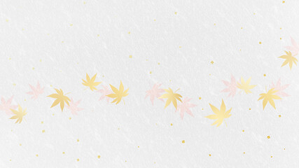 金色のもみじ　金箔を散りばめた和紙　秋の背景　素材（白背景）