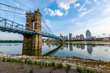 Fototapeta na wymiar Reflections of the Cincinnati Skyline in the Ohio River
