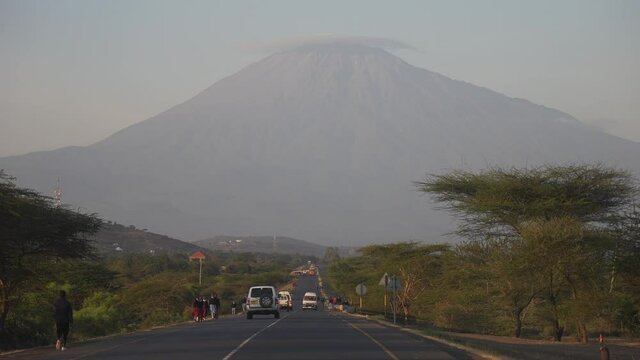 Amazing and cinematic view of Mount Meru, Arusha, Tanzania. Kilimanjaro. Africa 4K.