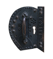 Old door lock and handle isolated on white background. Design element with clipping path
