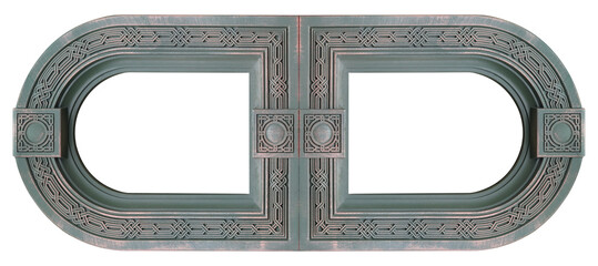 Double bronze frame (diptych) for paintings, mirrors or photos isolated on white background.