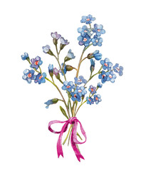 Blue flower. watercolor botanical illustration.
