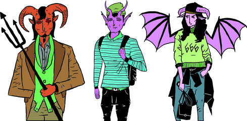 set of demons wearing designer clothes