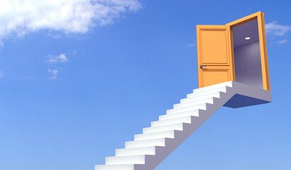 Concept background staircase to heaven and door