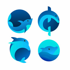 Dolphin Sea Animal Circle Logo Set